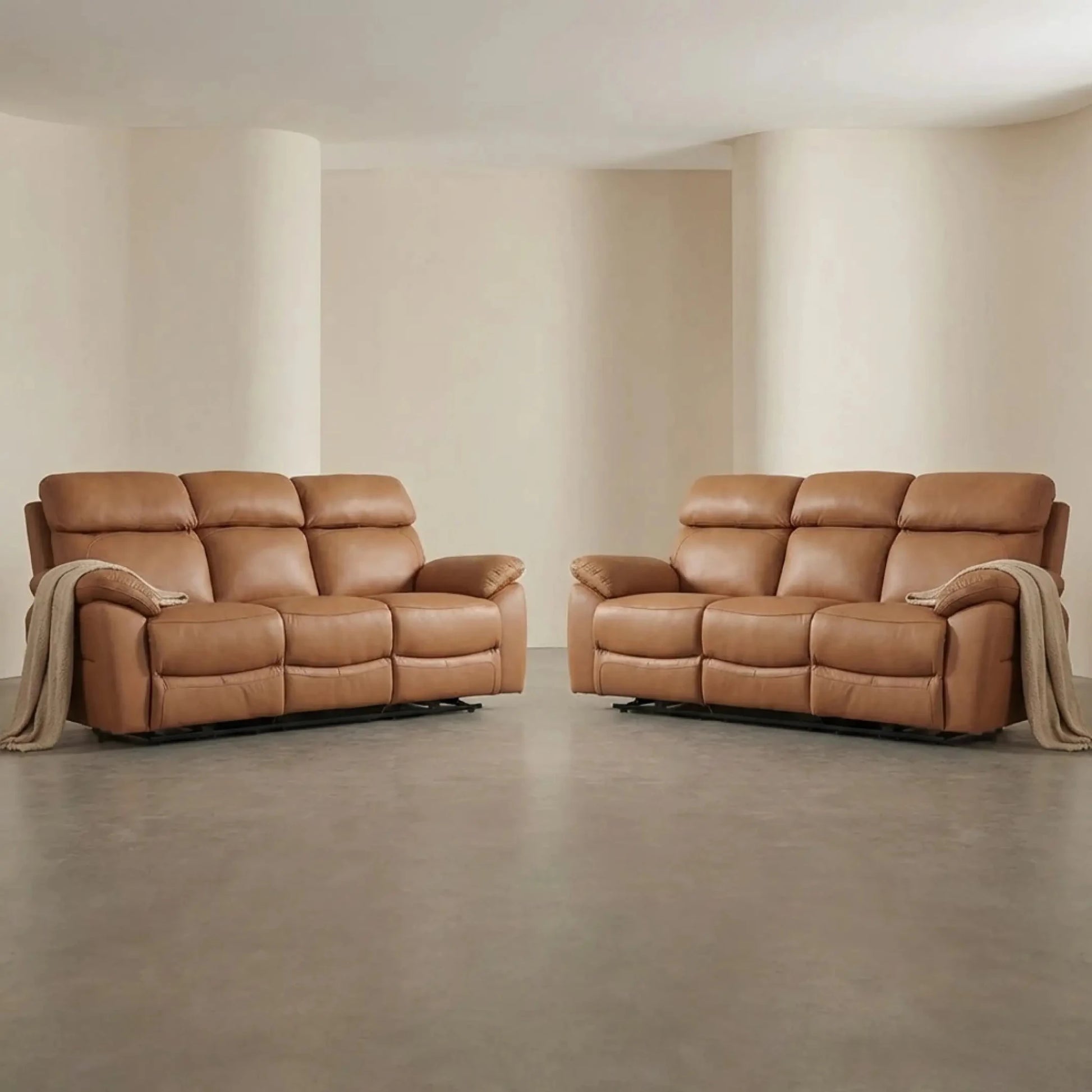 Dandrea Genuine Leather Caramel Electric Power Recliner 3+3 Seater Sofa Set - Furniture Instore
