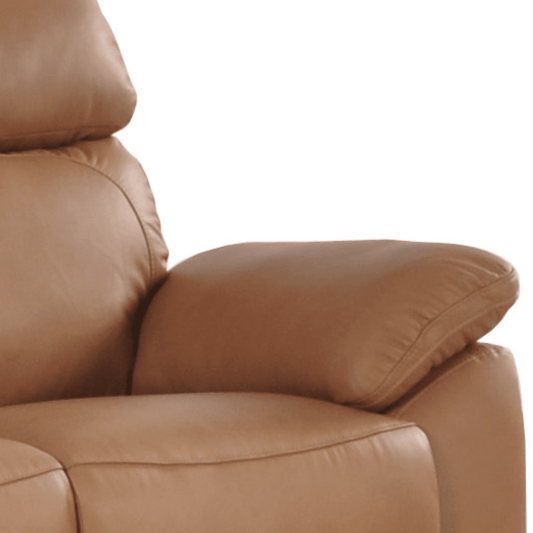 Close-up of a brown leather recliner chair