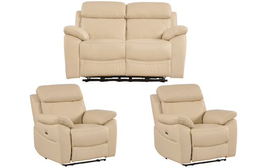 Dandrea Genuine Leather Cream Electric Power Recliner 2+1+1 Seater Sofa Set