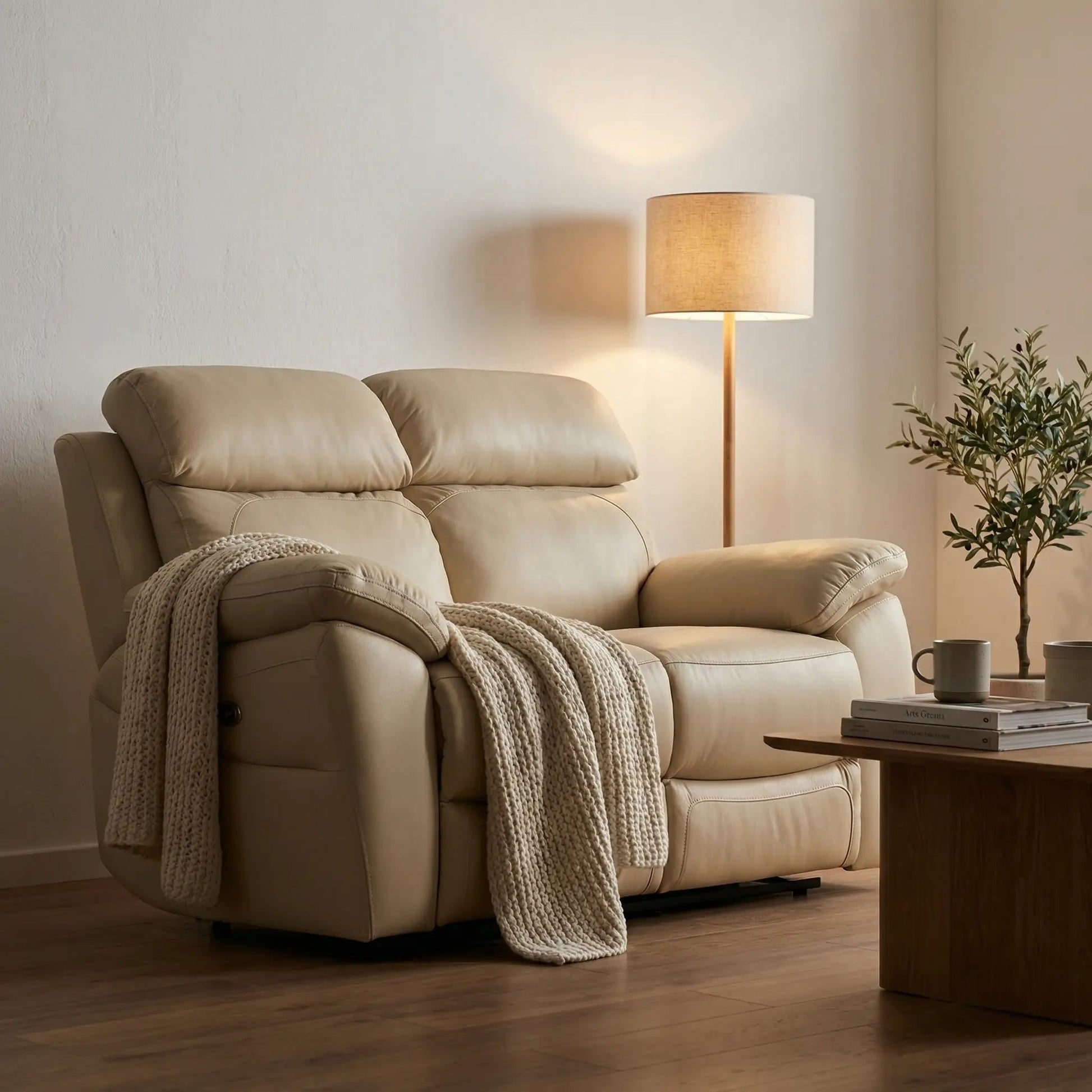 Dandrea Genuine Leather Cream Electric Power Recliner 2 Seater Sofa - Furniture Instore
