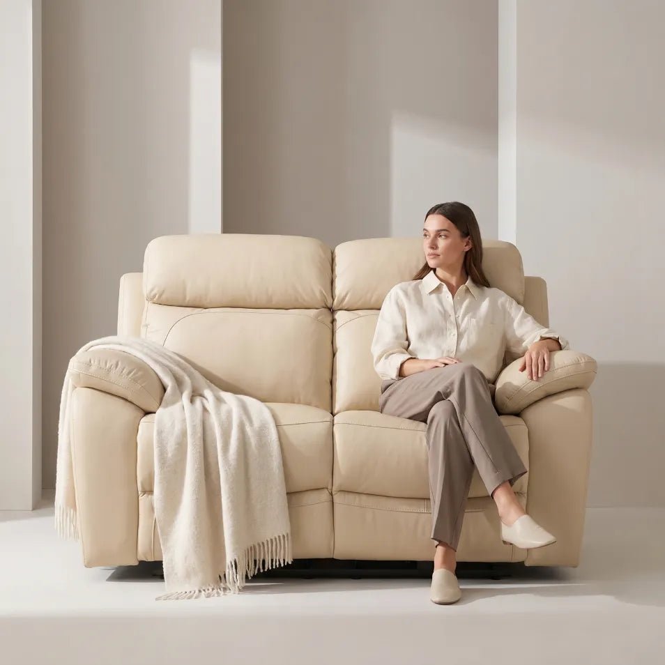 Dandrea Genuine Leather Cream Electric Power Recliner 2 Seater Sofa - Furniture Instore