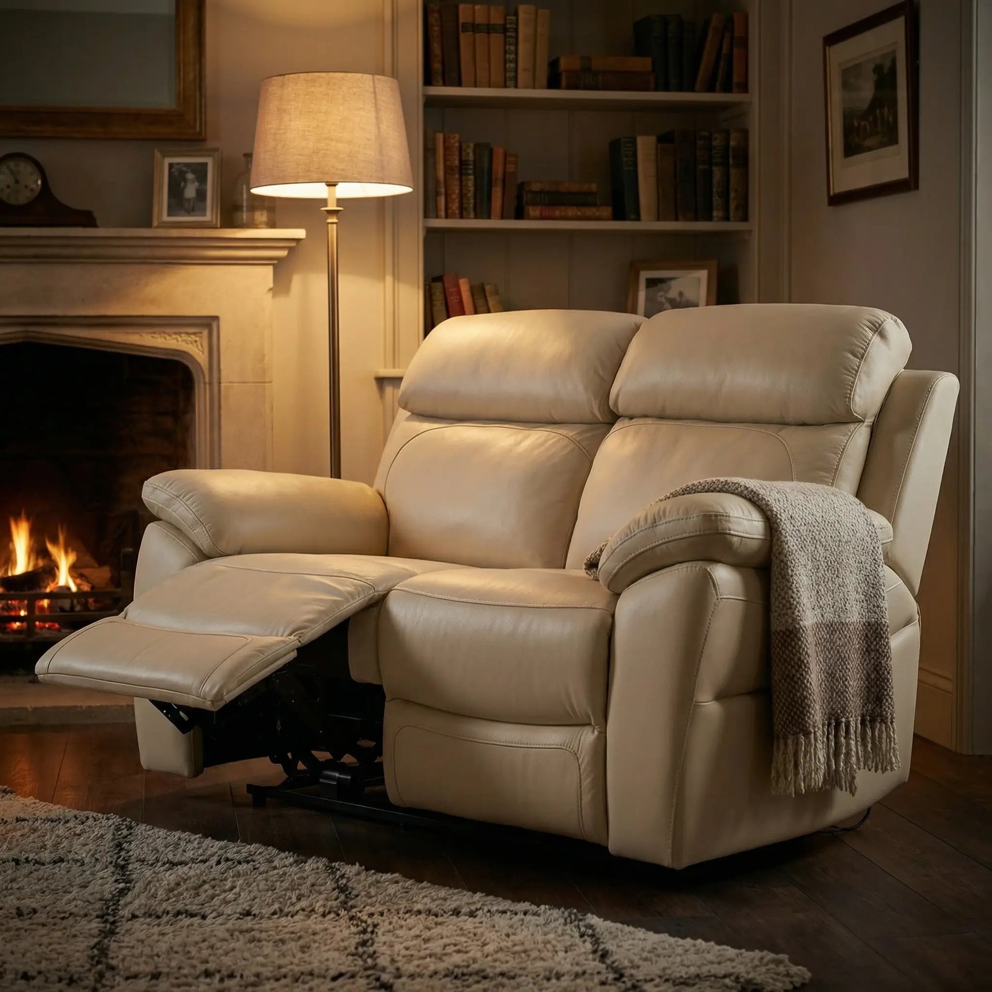 Dandrea Genuine Leather Cream Electric Power Recliner 2 Seater Sofa - Furniture Instore