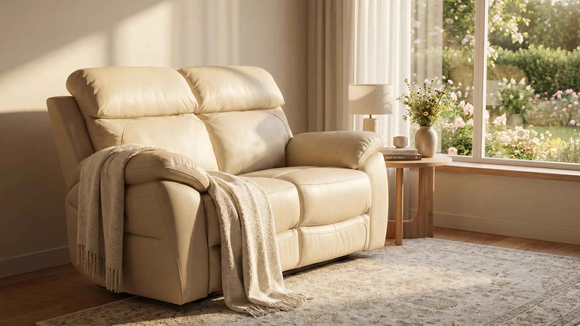 Dandrea Genuine Leather Cream Electric Power Recliner 2 Seater Sofa - Furniture Instore