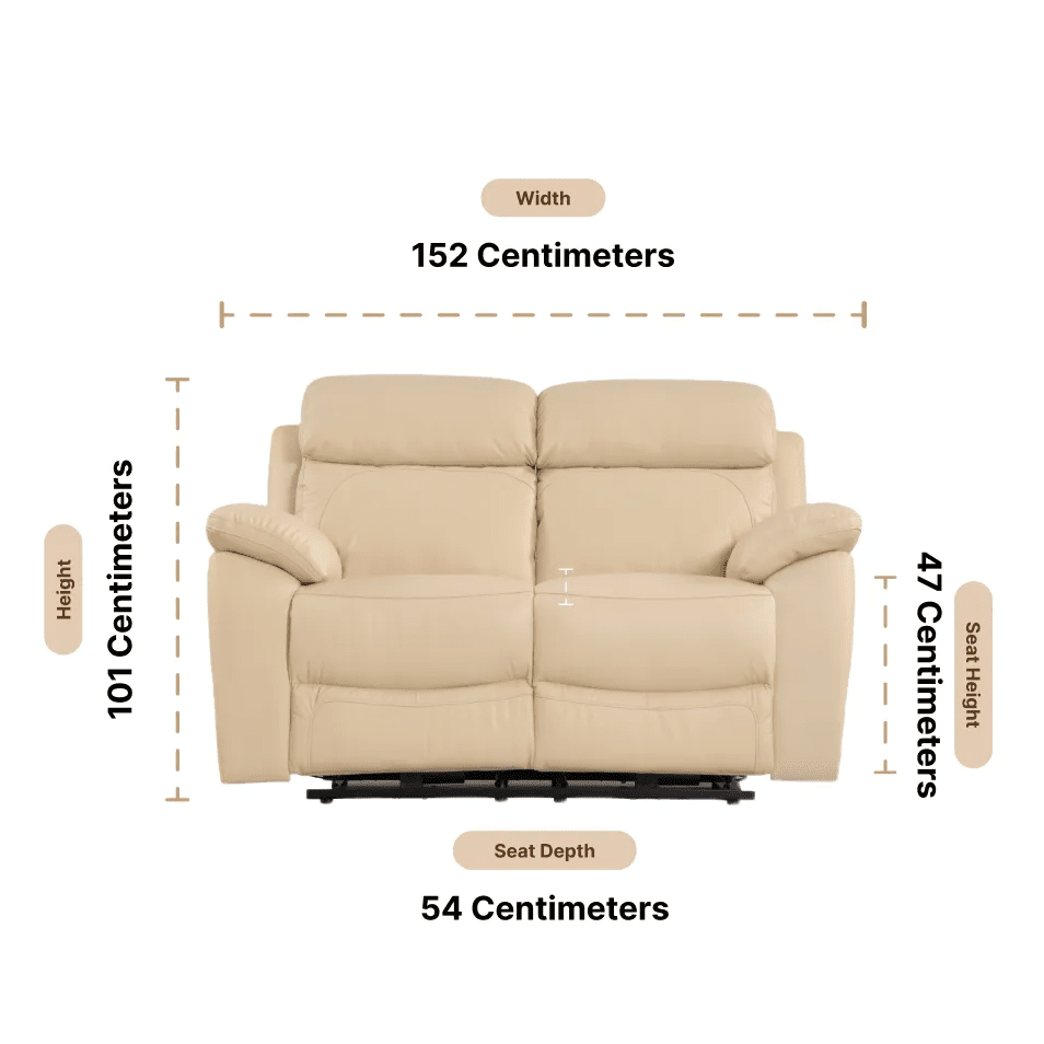 Dandrea Genuine Leather Cream Electric Power Recliner 2 Seater Sofa - Furniture Instore