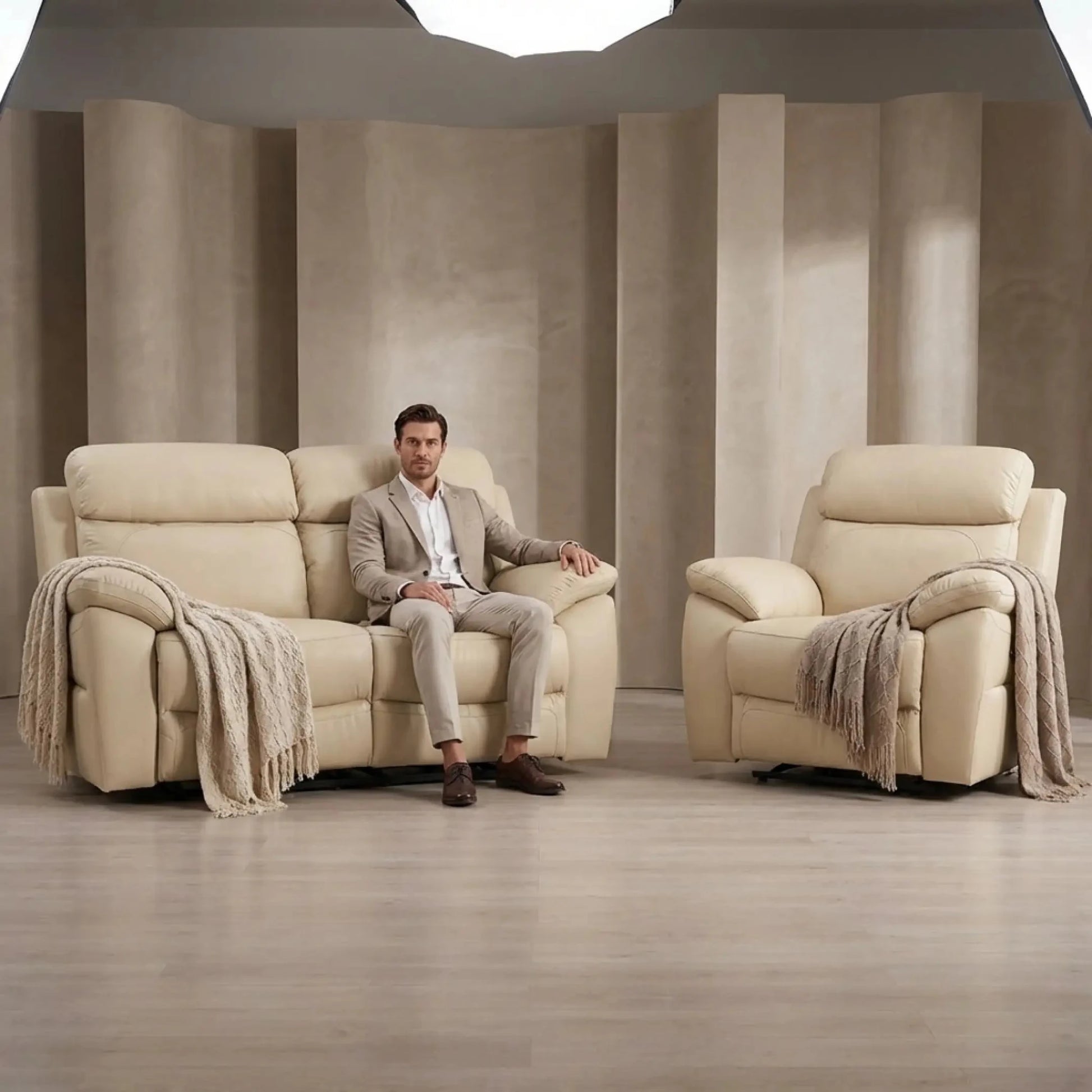 Dandrea Genuine Leather Cream Electric Power Recliner 2+1 Seater Sofa Set - Furniture Instore