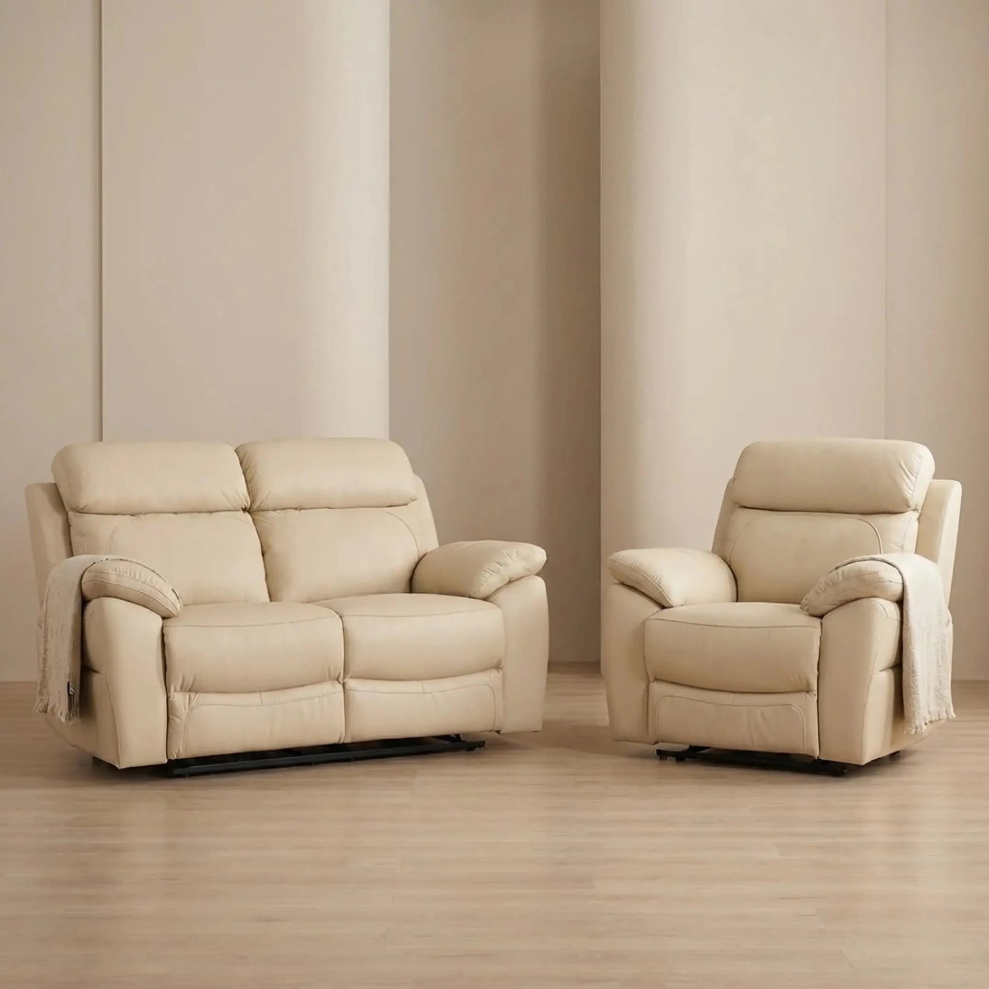 Dandrea Genuine Leather Cream Electric Power Recliner 2+1 Seater Sofa Set - Furniture Instore