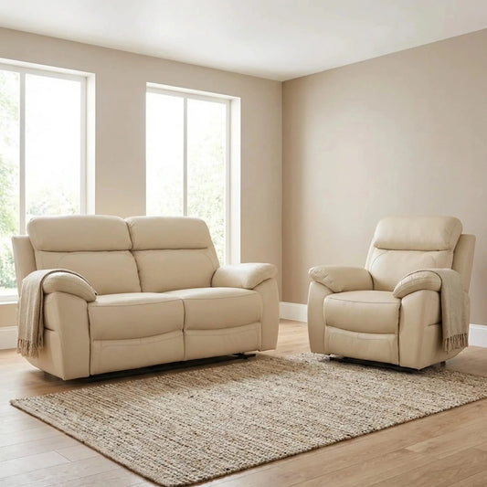 Dandrea Genuine Leather Cream Electric Power Recliner 2+1 Seater Sofa Set - Furniture Instore