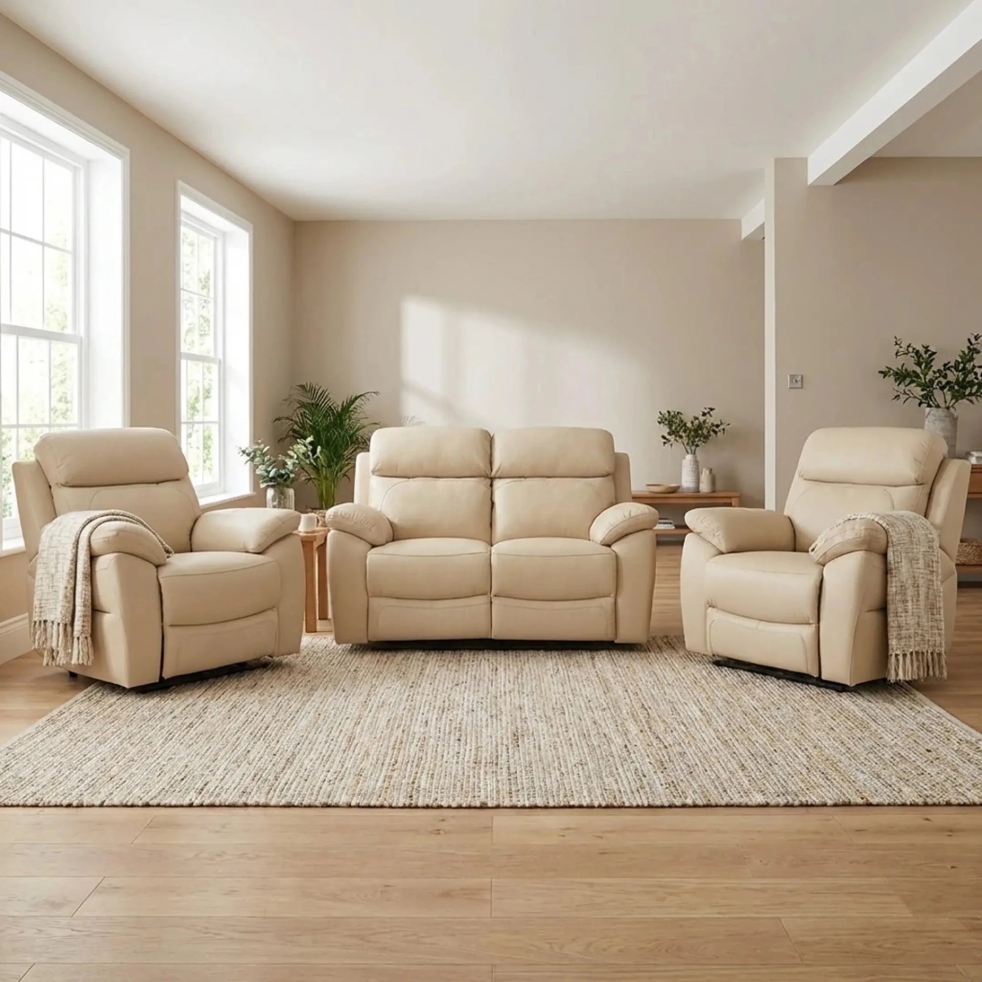 Dandrea Genuine Leather Cream Electric Power Recliner 2+1+1 Seater Sofa Set - Furniture Instore