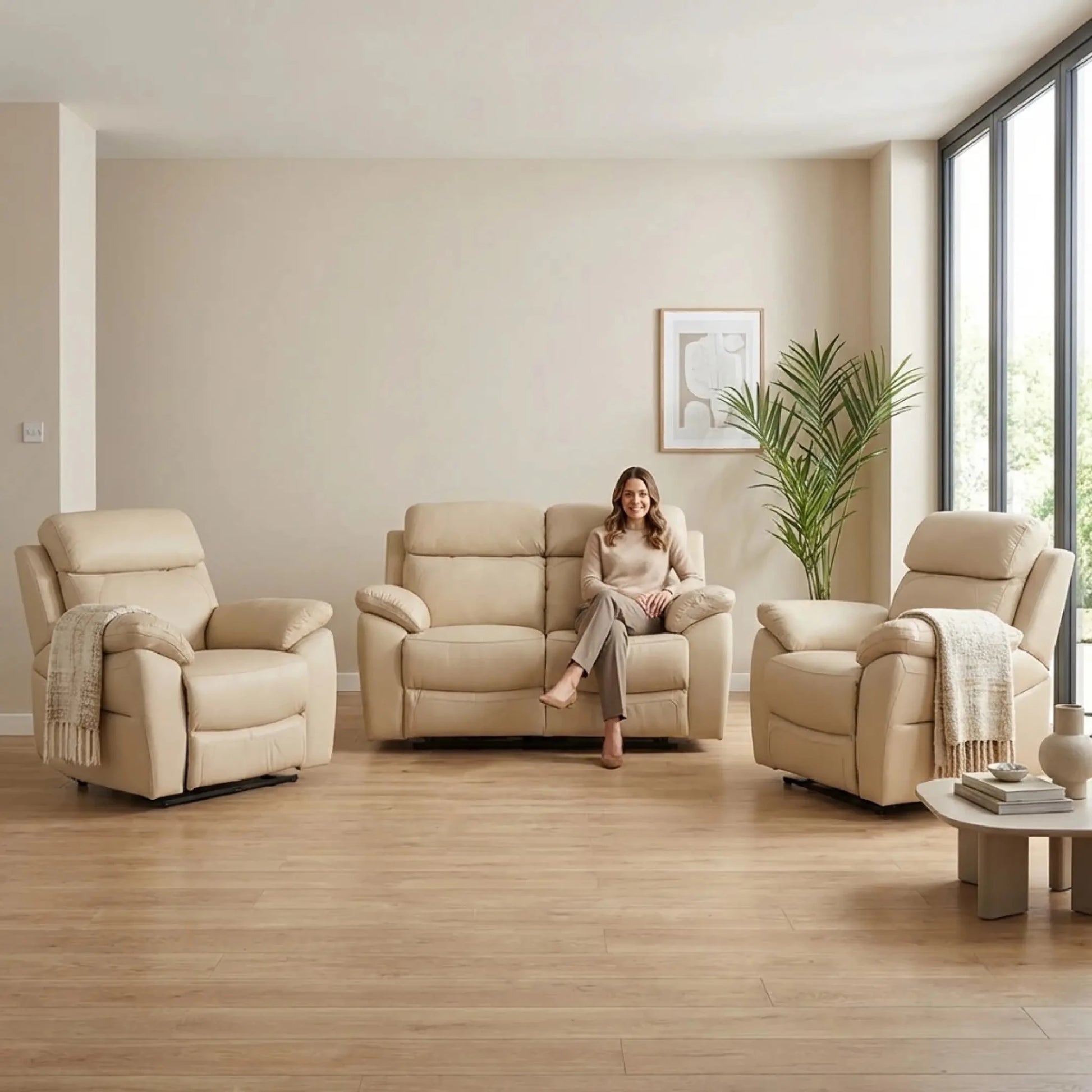 Dandrea Genuine Leather Cream Electric Power Recliner 2+1+1 Seater Sofa Set - Furniture Instore