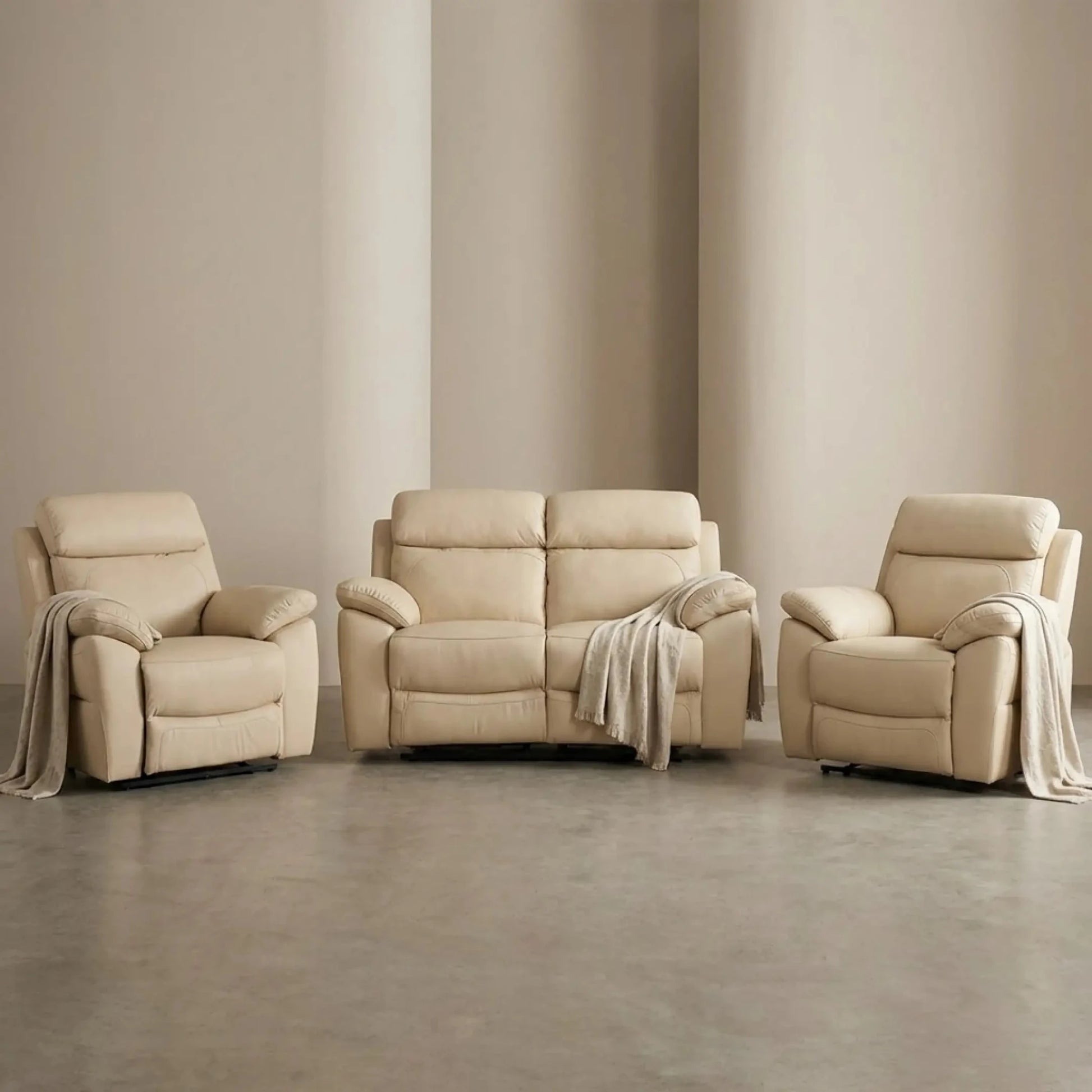Dandrea Genuine Leather Cream Electric Power Recliner 2+1+1 Seater Sofa Set - Furniture Instore