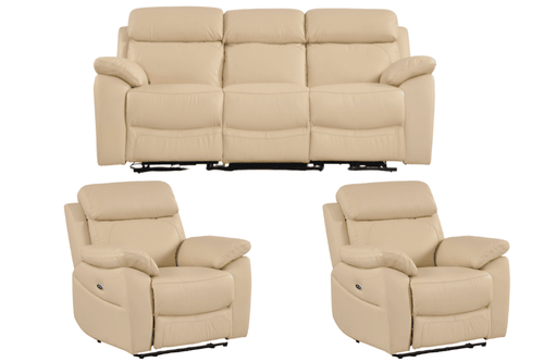 Dandrea Genuine Leather Cream Electric Power Recliner 3+1+1 Seater Sofa Set