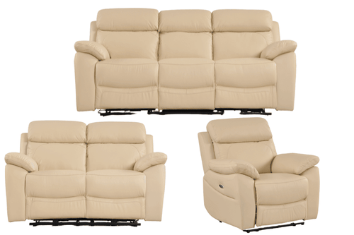 Dandrea Genuine Leather Cream Electric Power Recliner 3+2+1 Seater Sofa Set