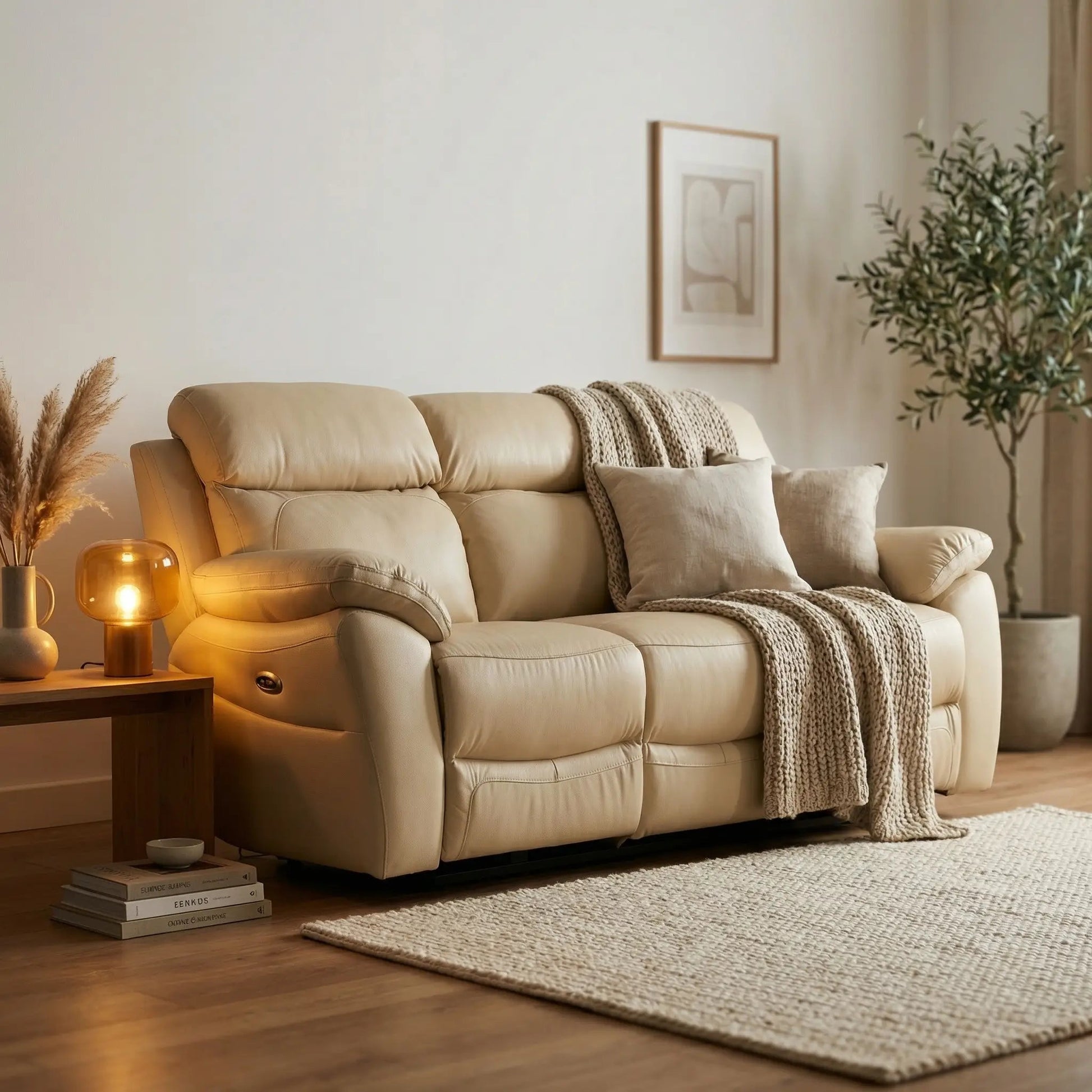 Dandrea Genuine Leather Cream Electric Power Recliner 3 Seater Sofa - Furniture Instore