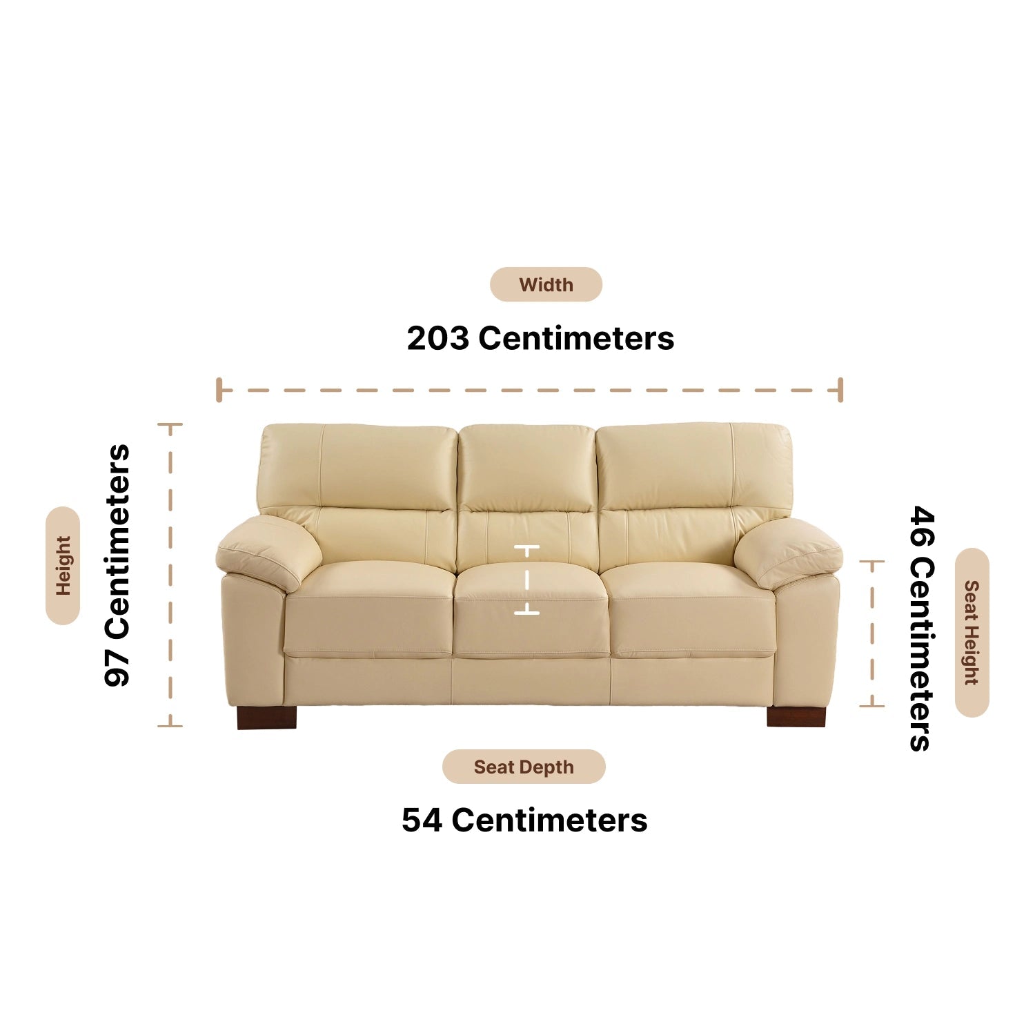 Dandrea Genuine Leather Cream Electric Power Recliner 3 Seater Sofa Dimensions