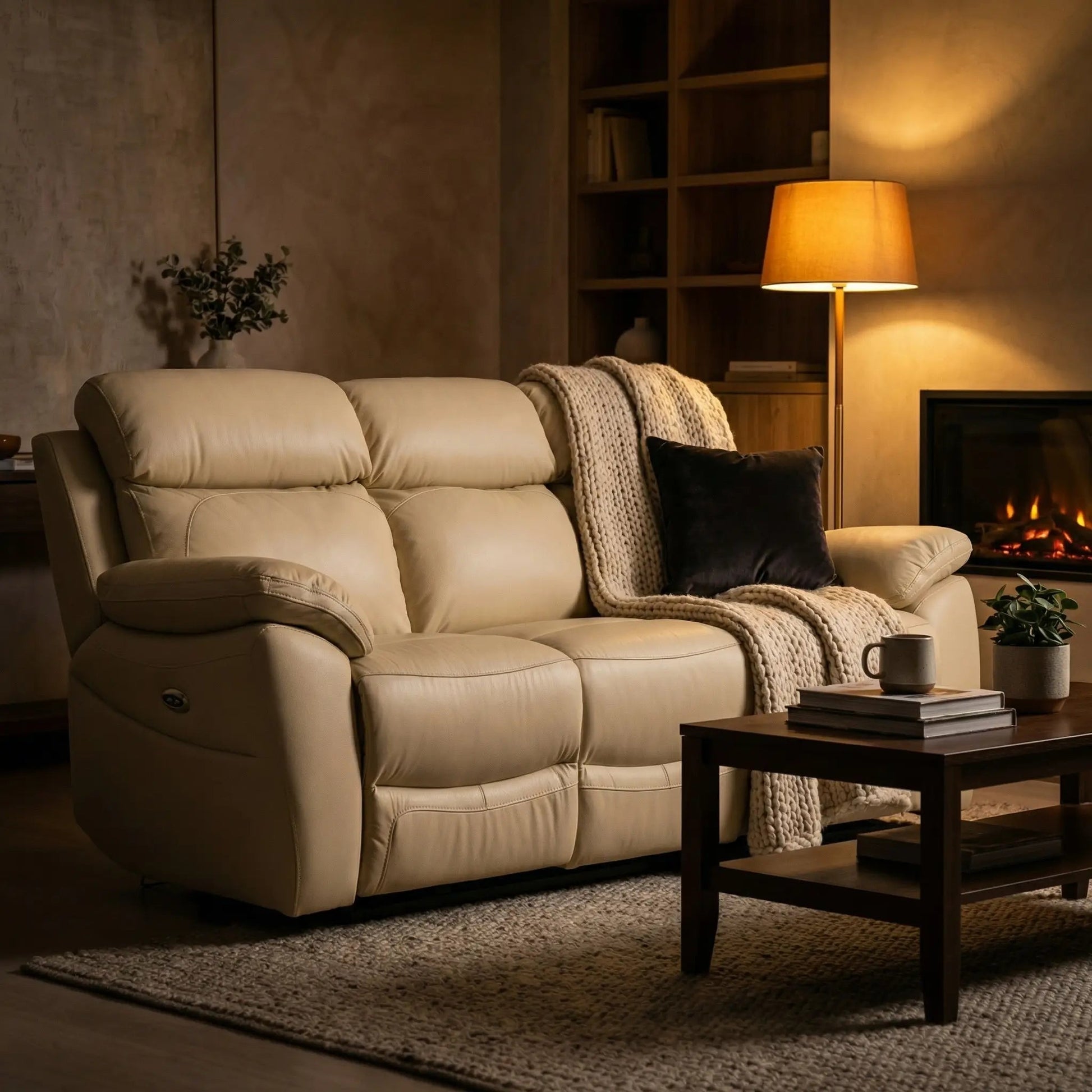 Dandrea Genuine Leather Cream Electric Power Recliner 3 Seater Sofa - Furniture Instore