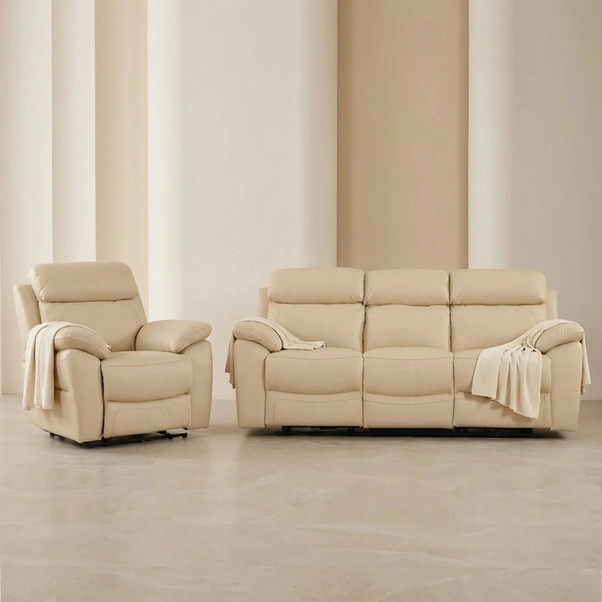Dandrea Genuine Leather Cream Electric Power Recliner 3+1 Seater Sofa Set - Furniture Instore