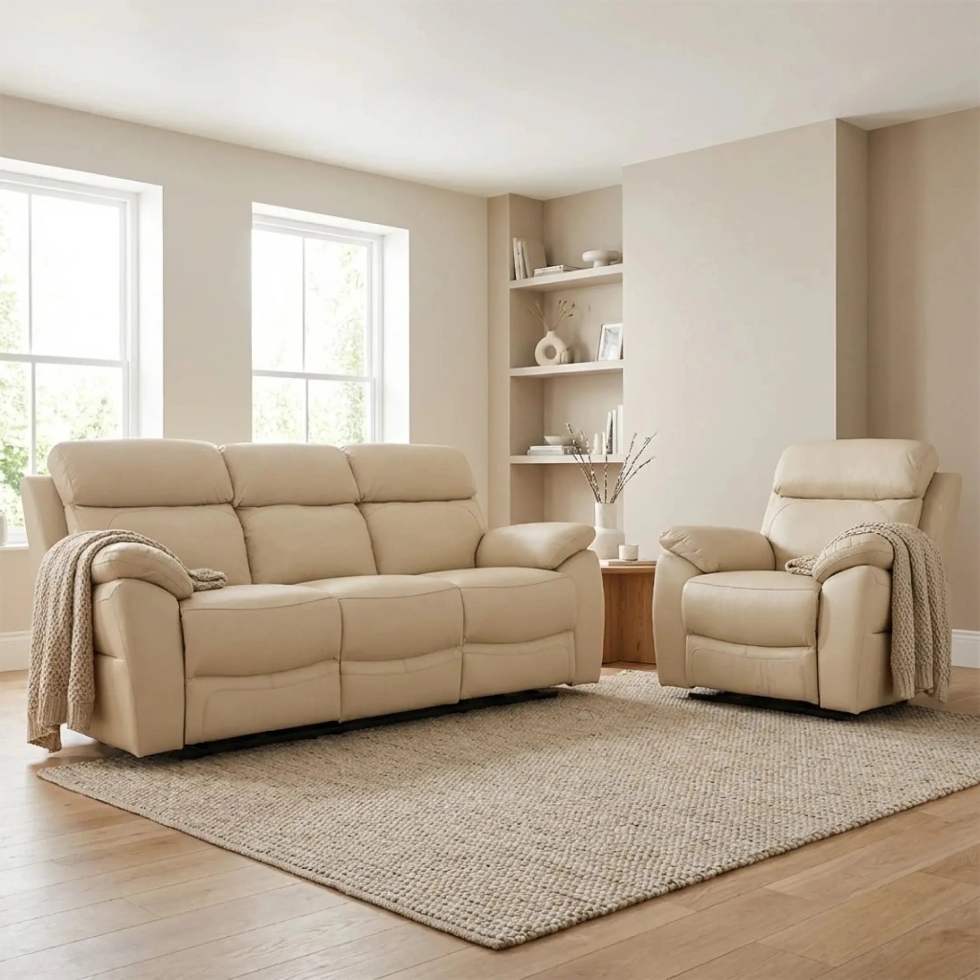 Dandrea Genuine Leather Cream Electric Power Recliner 3+1 Seater Sofa Set - Furniture Instore