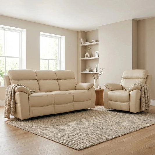 Dandrea Genuine Leather Cream Electric Power Recliner 3+1 Seater Sofa Set - Furniture Instore