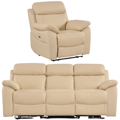 Dandrea Genuine Leather Cream Electric Power Recliner 3+1 Seater Sofa Set
