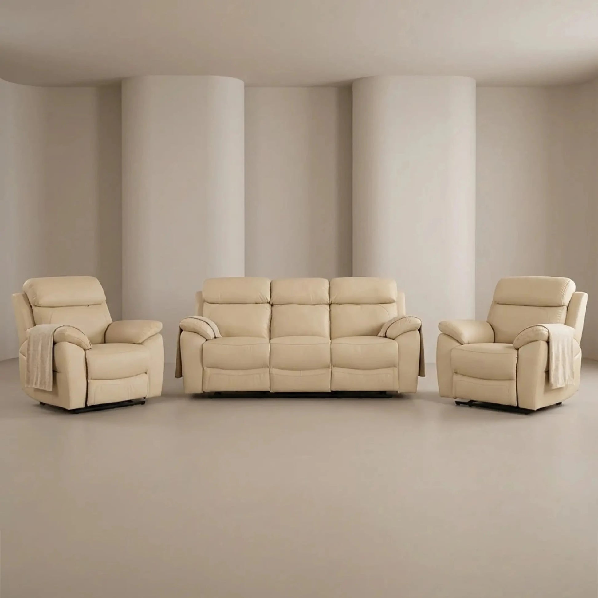 Dandrea Genuine Leather Cream Electric Power Recliner 3+1+1 Seater Sofa Set - Furniture Instore