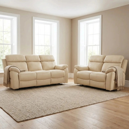 Dandrea Genuine Leather Cream Electric Power Recliner 3+2 Seater Sofa Set - Furniture Instore