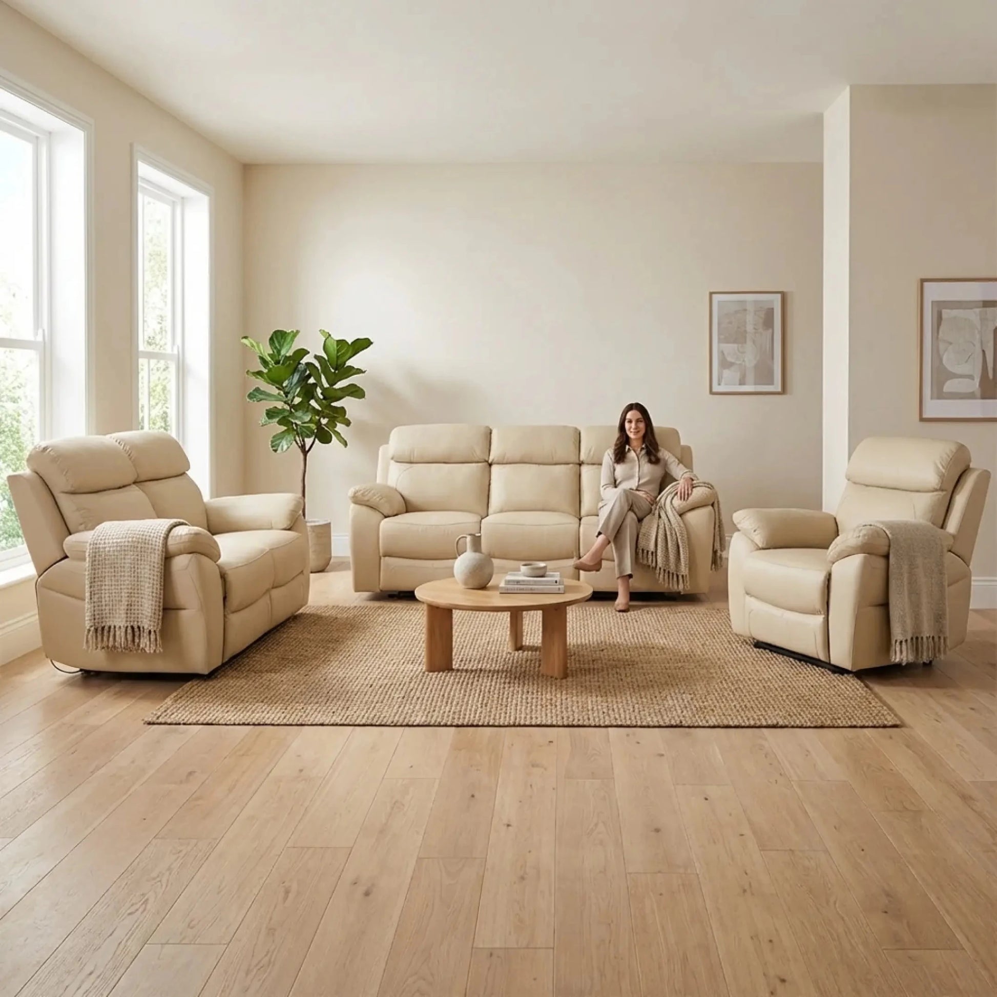 Dandrea Genuine Leather Cream Electric Power Recliner 3+2+1 Seater Sofa Set - Furniture Instore