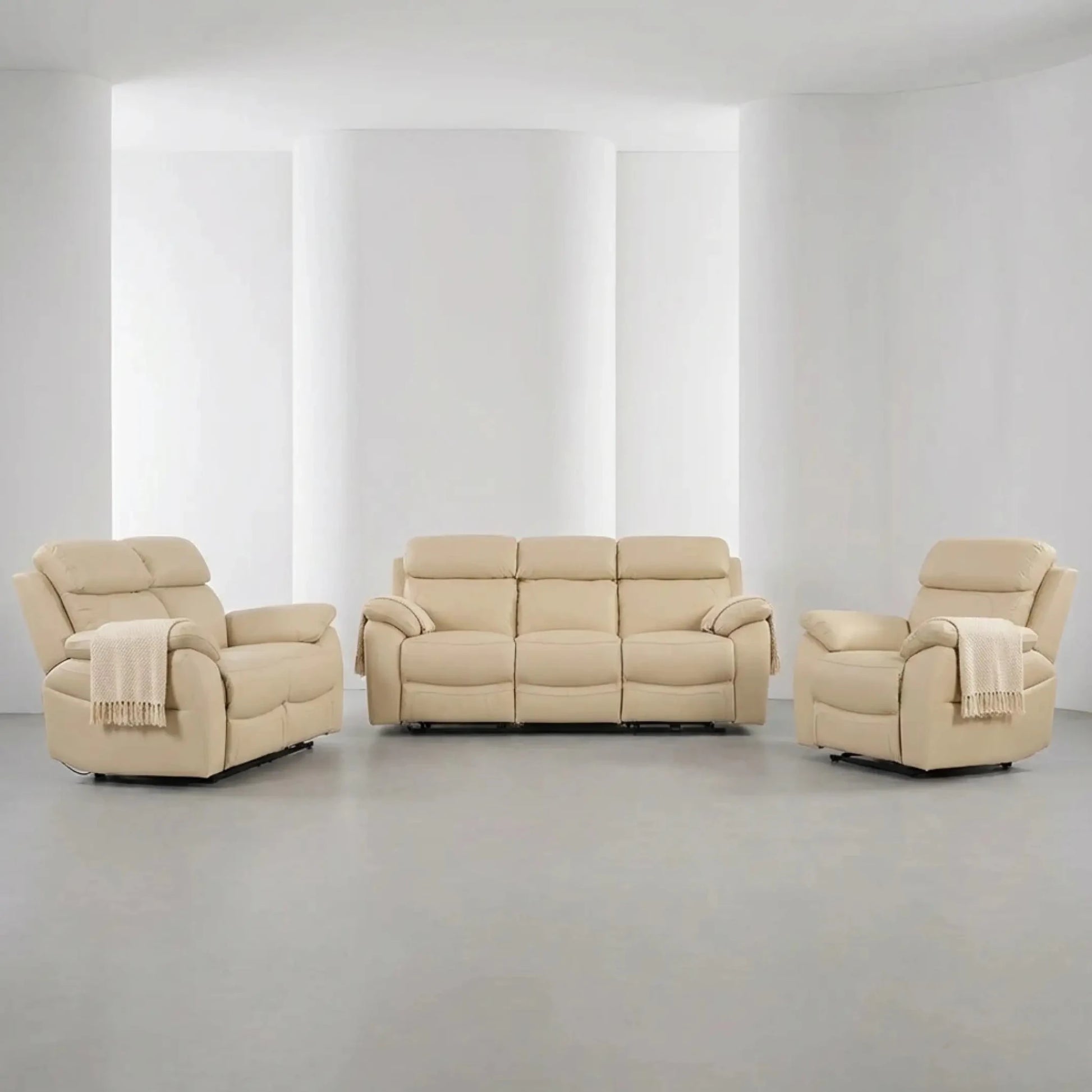 Dandrea Genuine Leather Cream Electric Power Recliner 3+2+1 Seater Sofa Set - Furniture Instore