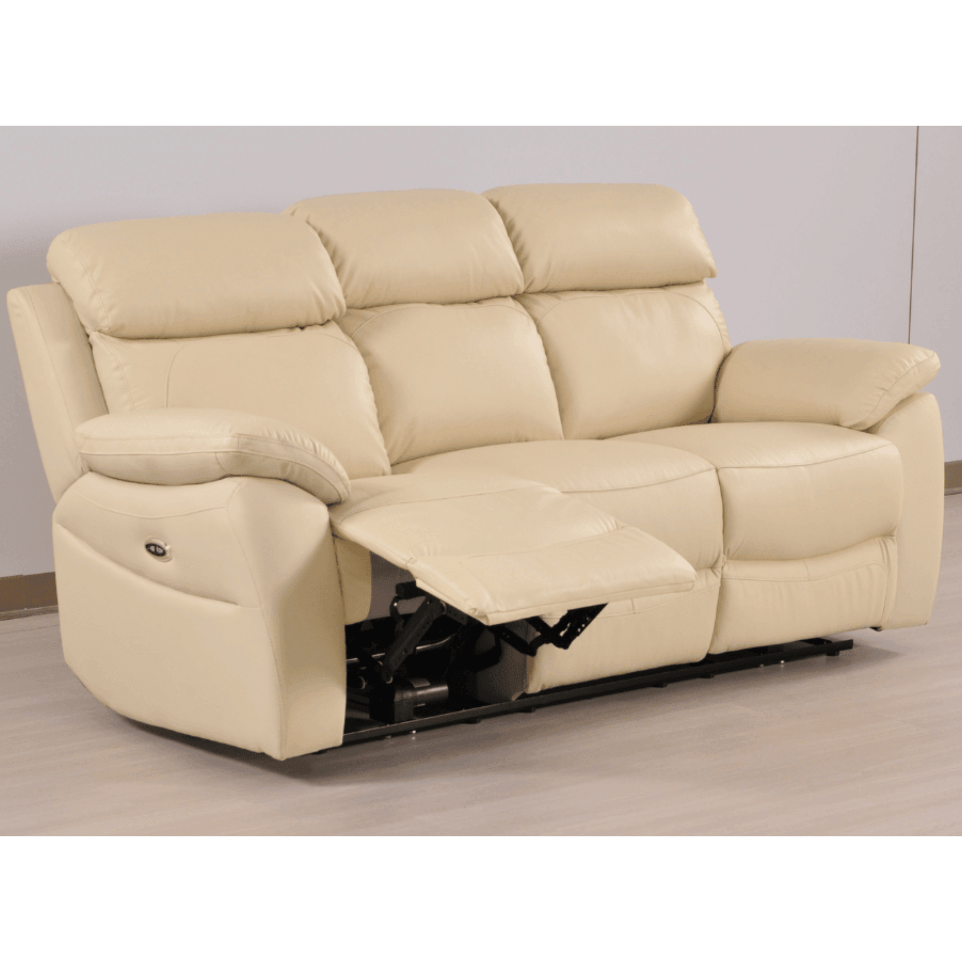 Beige recliner sofa on a plain background