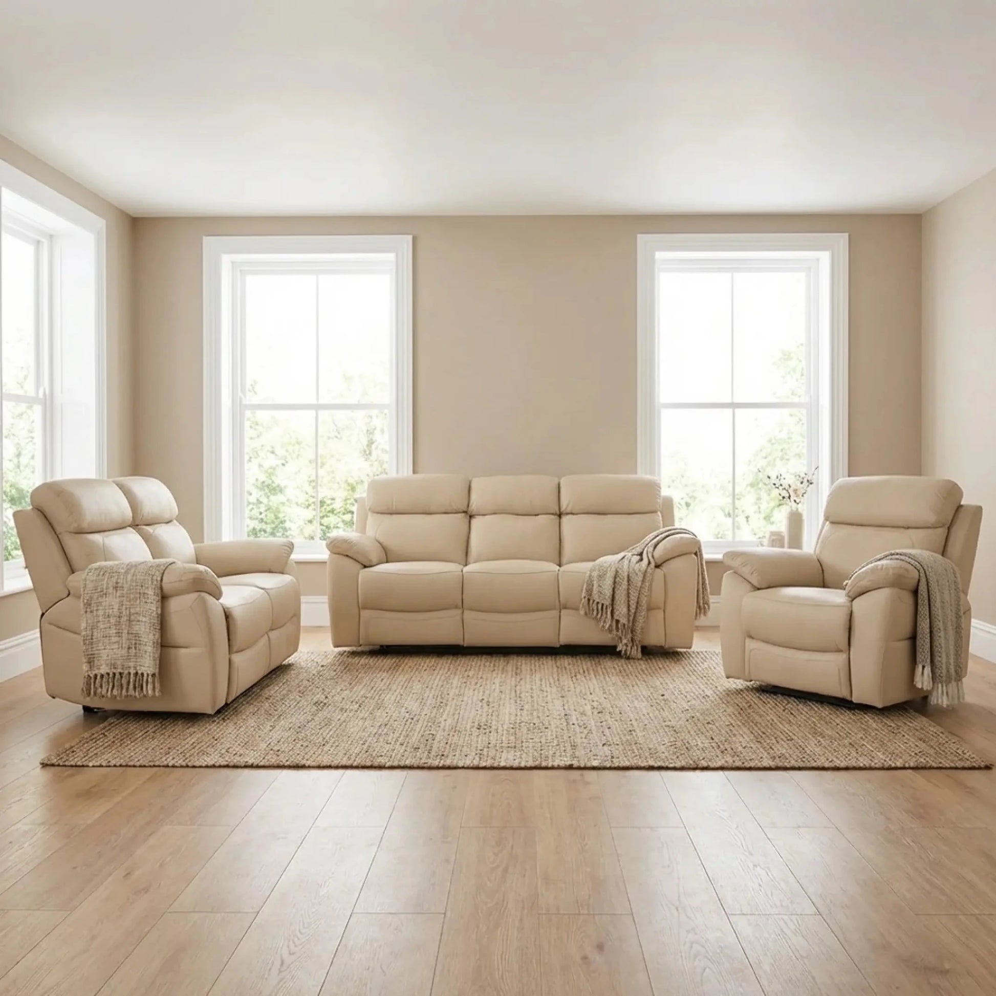 Dandrea Genuine Leather Cream Electric Power Recliner 3+2+1 Seater Sofa Set - Furniture Instore