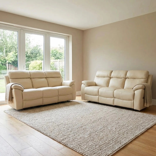 Dandrea Genuine Leather Cream Electric Power Recliner 3+3 Seater Sofa Set - Furniture Instore