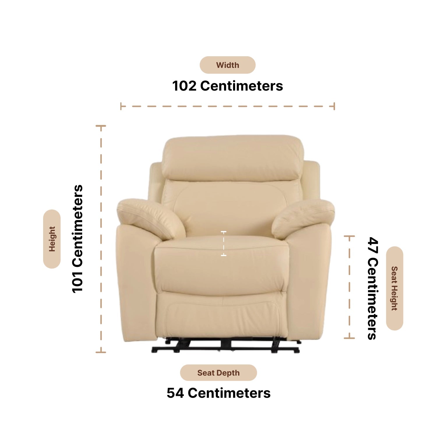 Dandrea Genuine Leather Cream Electric Power Recliner Armchair - Furniture Instore