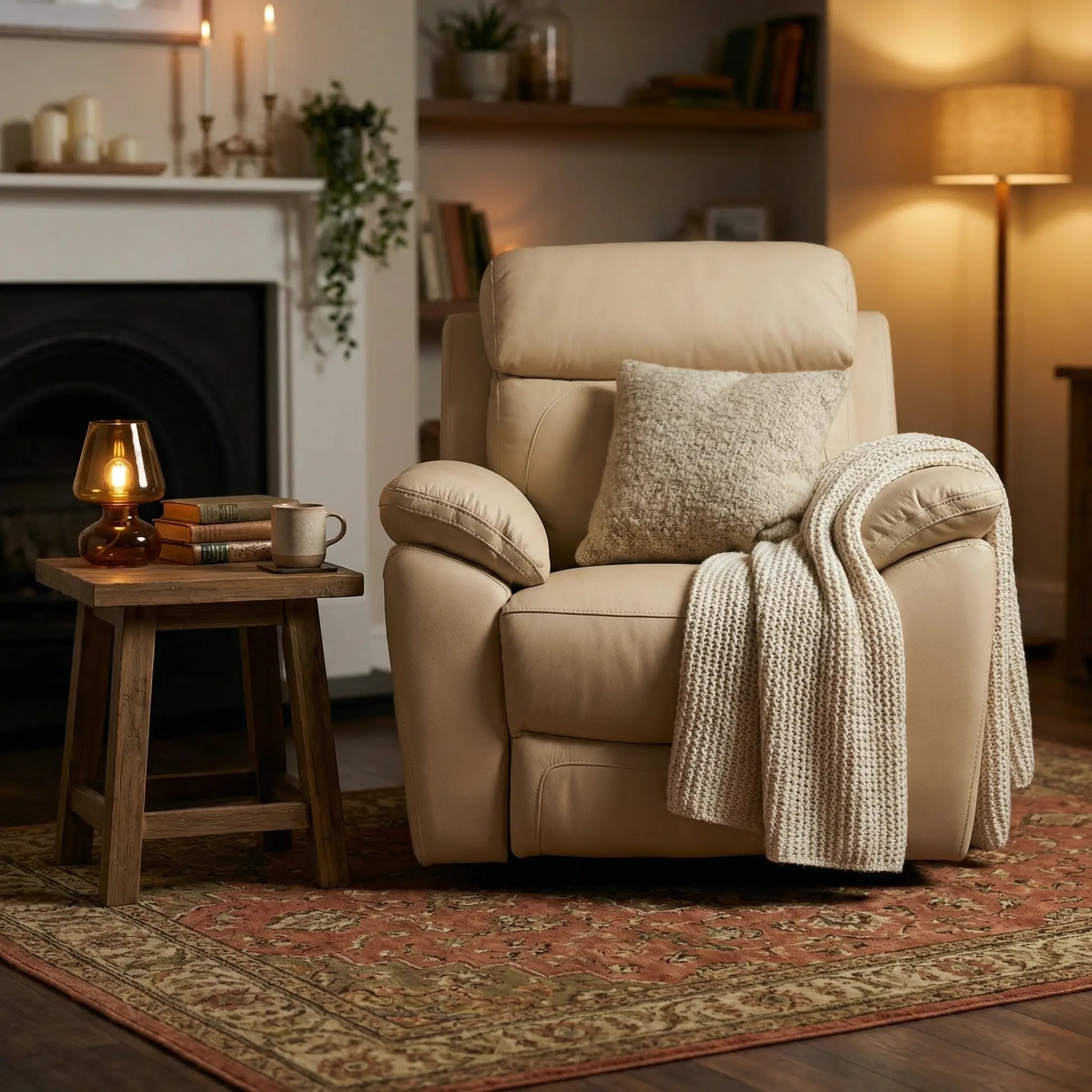 Dandrea Genuine Leather Cream Electric Power Recliner Armchair - Furniture Instore