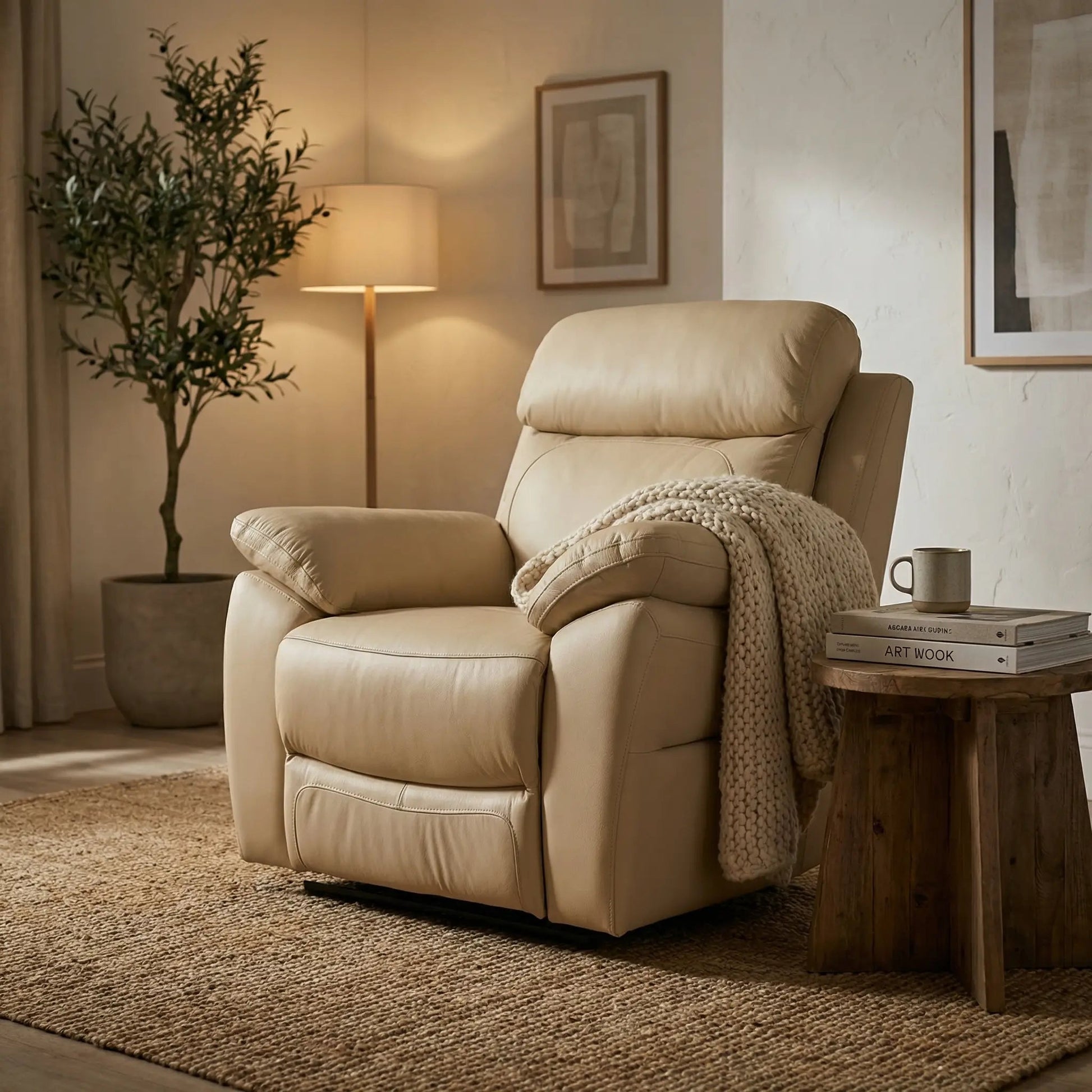 Dandrea Genuine Leather Cream Electric Power Recliner Armchair - Furniture Instore