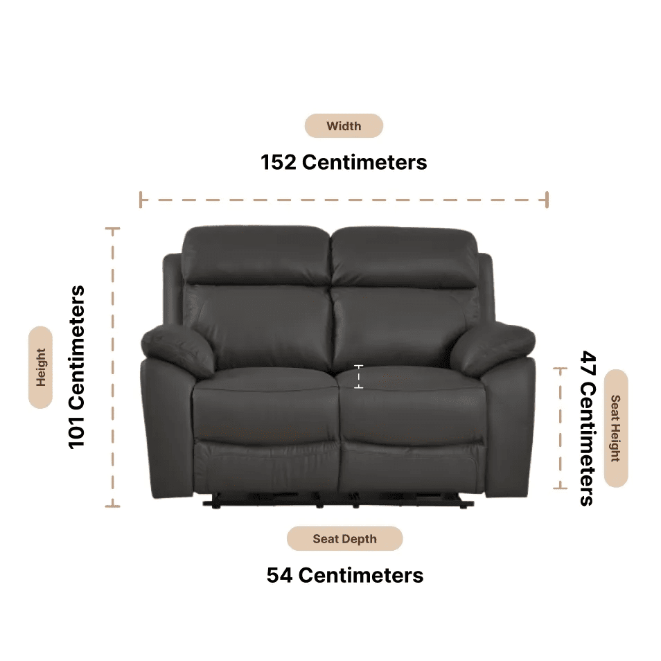 Dandrea Genuine Leather Grey Electric Power Recliner 2 Seater Sofa - Furniture Instore