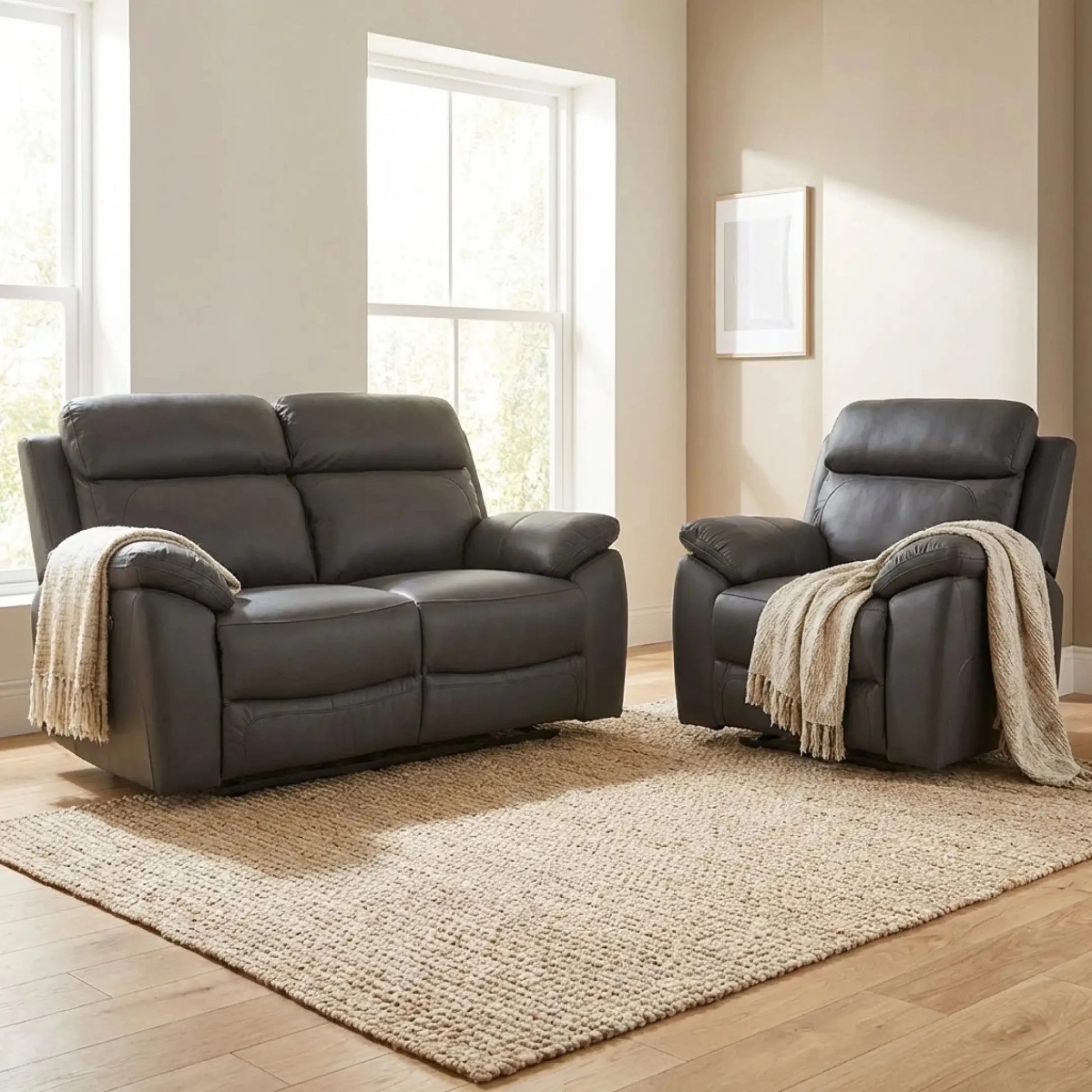 Dandrea Genuine Leather Grey Electric Power Recliner 2+1 Seater Sofa Set - Furniture Instore
