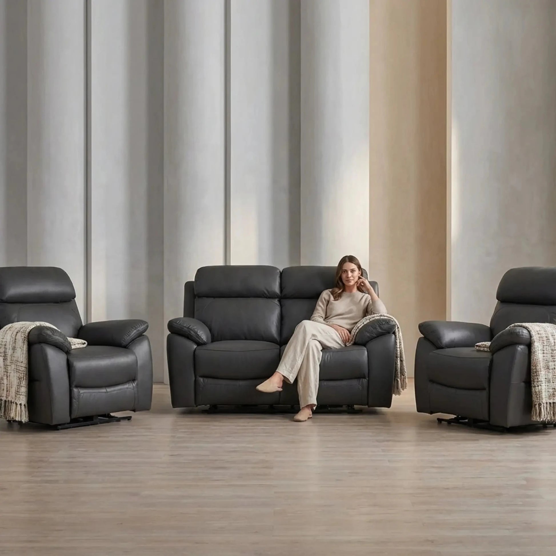 Dandrea Genuine Leather Grey Electric Power Recliner 2+1+1 Seater Sofa Set - Furniture Instore
