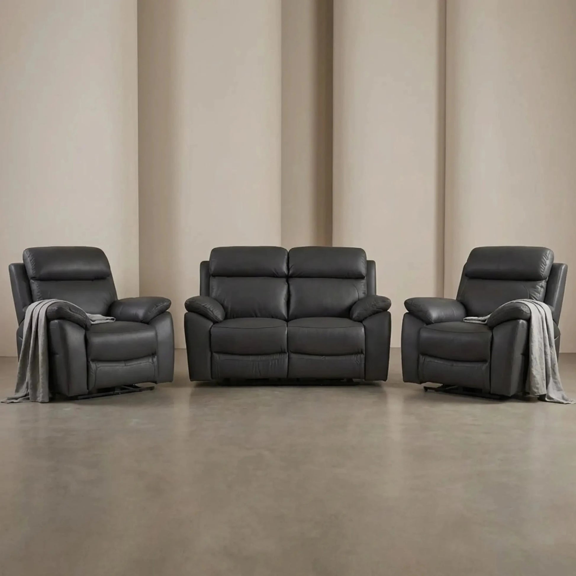 Dandrea Genuine Leather Grey Electric Power Recliner 2+1+1 Seater Sofa Set - Furniture Instore