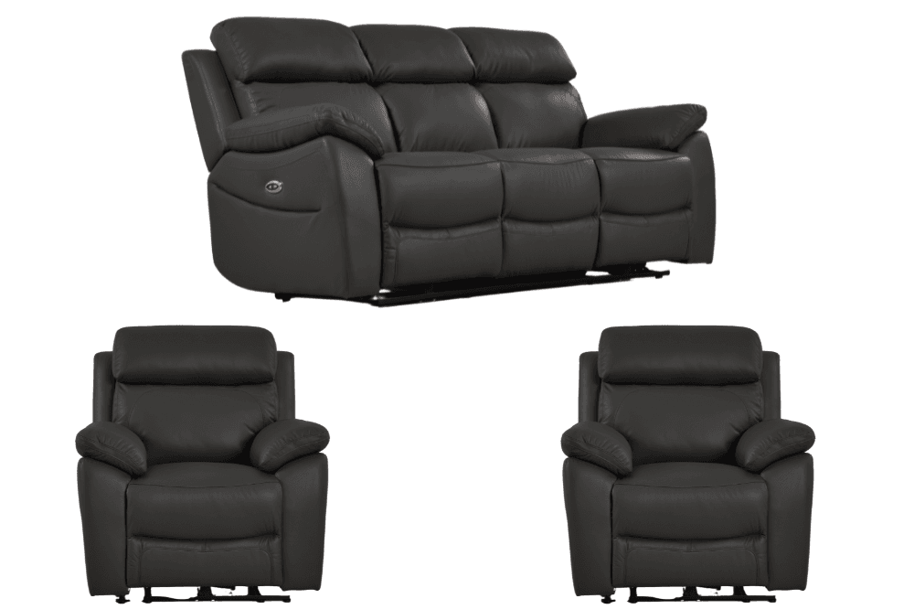 Dandrea Genuine Leather Grey Electric Power Recliner 3+1+1 Seater Sofa Set