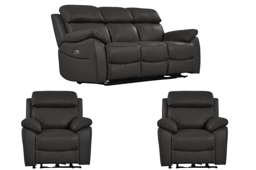 Dandrea Genuine Leather Grey Electric Power Recliner 3+1+1 Seater Sofa Set