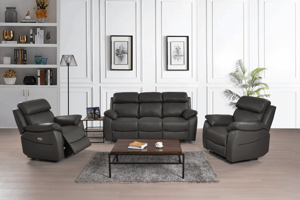 Dandrea Genuine Leather Grey Electric Power Recliner 3+1+1 Seater Sofa Set