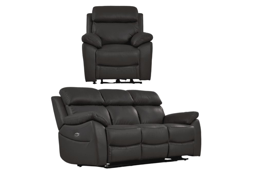 Dandrea Genuine Leather Grey Electric Power Recliner 3+1 Seater Sofa Set