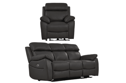 Dandrea Genuine Leather Grey Electric Power Recliner 3+1 Seater Sofa Set
