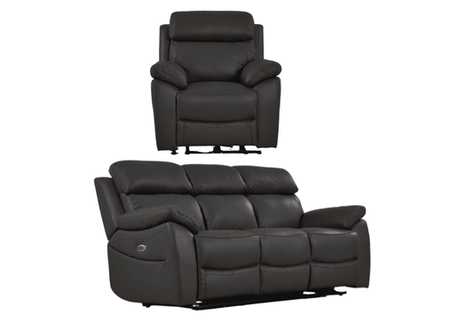 Dandrea Genuine Leather Grey Electric Power Recliner 3+1 Seater Sofa Set