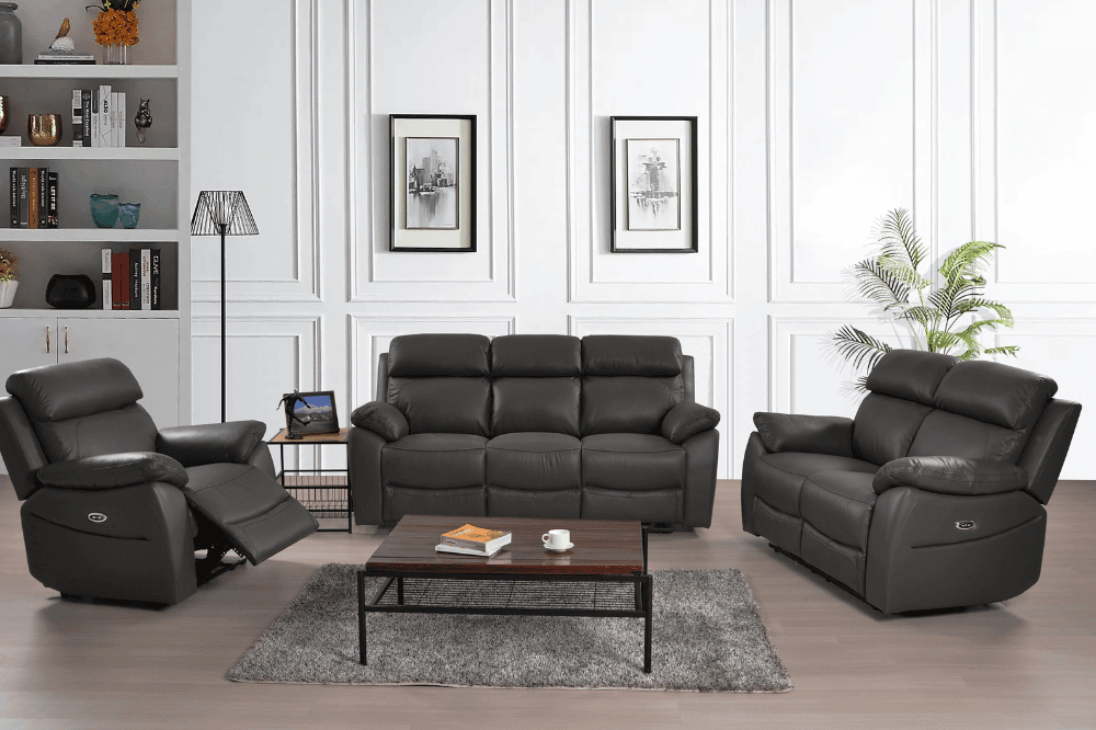 Dandrea Genuine Leather Grey Electric Power Recliner 3+2+1 Seater Sofa Set