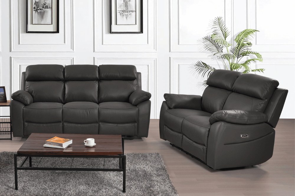 Dandrea Genuine Leather Grey Electric Power Recliner 3+2 Seater Sofa Set