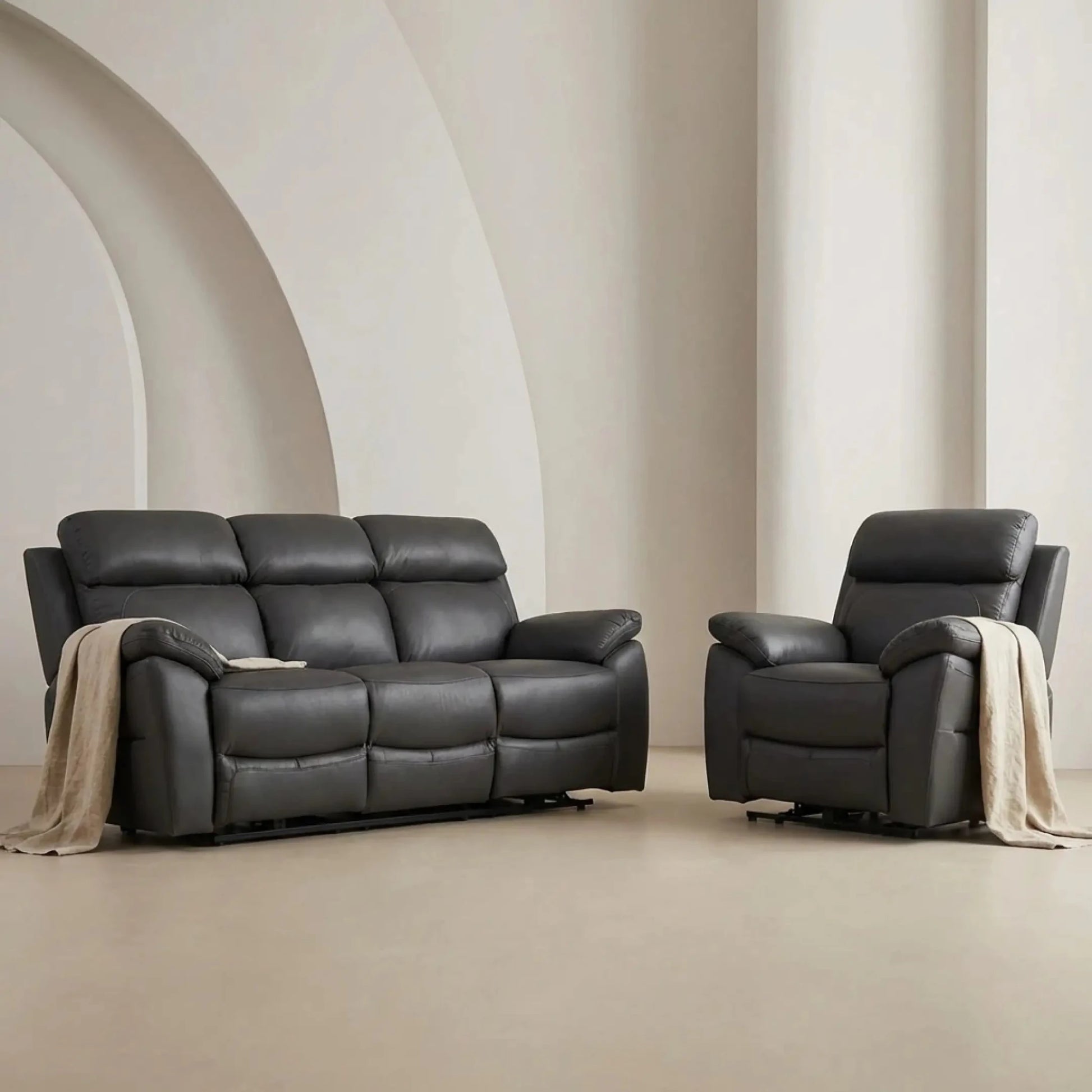 Dandrea Genuine Leather Grey Electric Power Recliner 3+1 Seater Sofa Set - Furniture Instore