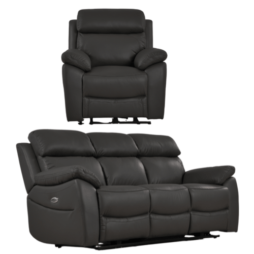 Dandrea Genuine Leather Grey Electric Power Recliner 3+1 Seater Sofa Set