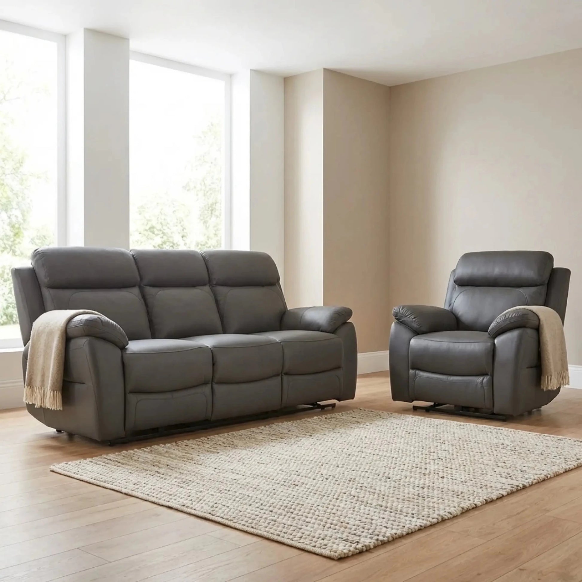 Dandrea Genuine Leather Grey Electric Power Recliner 3+1 Seater Sofa Set - Furniture Instore