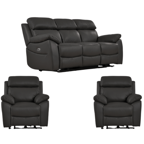 Dandrea Genuine Leather Grey Electric Power Recliner 3+1+1 Seater Sofa Set