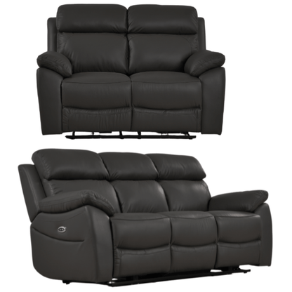 Black leather recliner sofa set on a white background